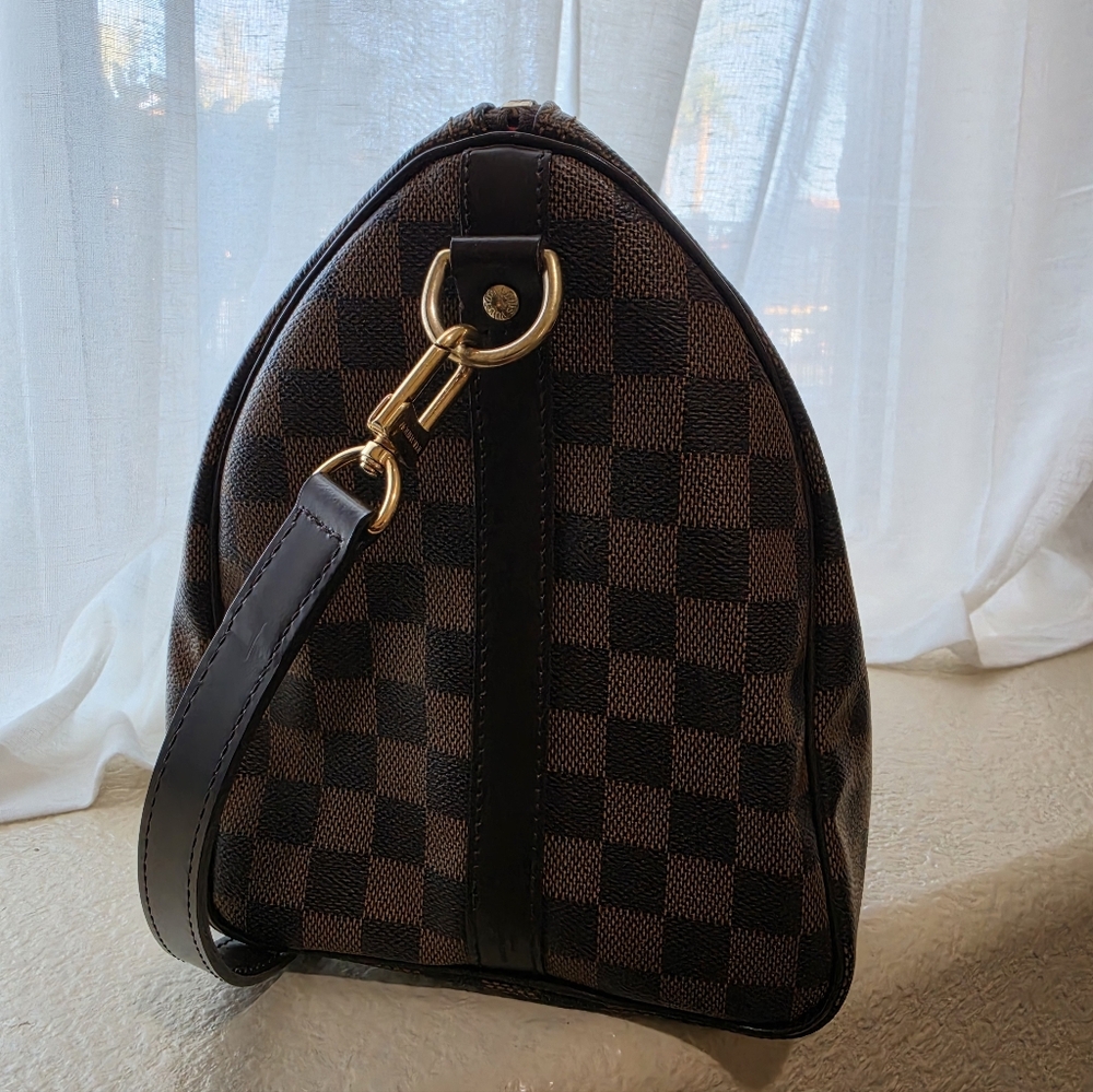 Louis Vuitton Brown Damier Ebene Satchel with Dark Brown Trim and Gold Hardware - Picture 6 of 13